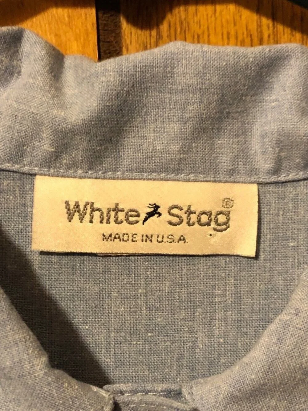 Vintage White Stag Made in USA Oversize Blue Collard Shirt Sz 14